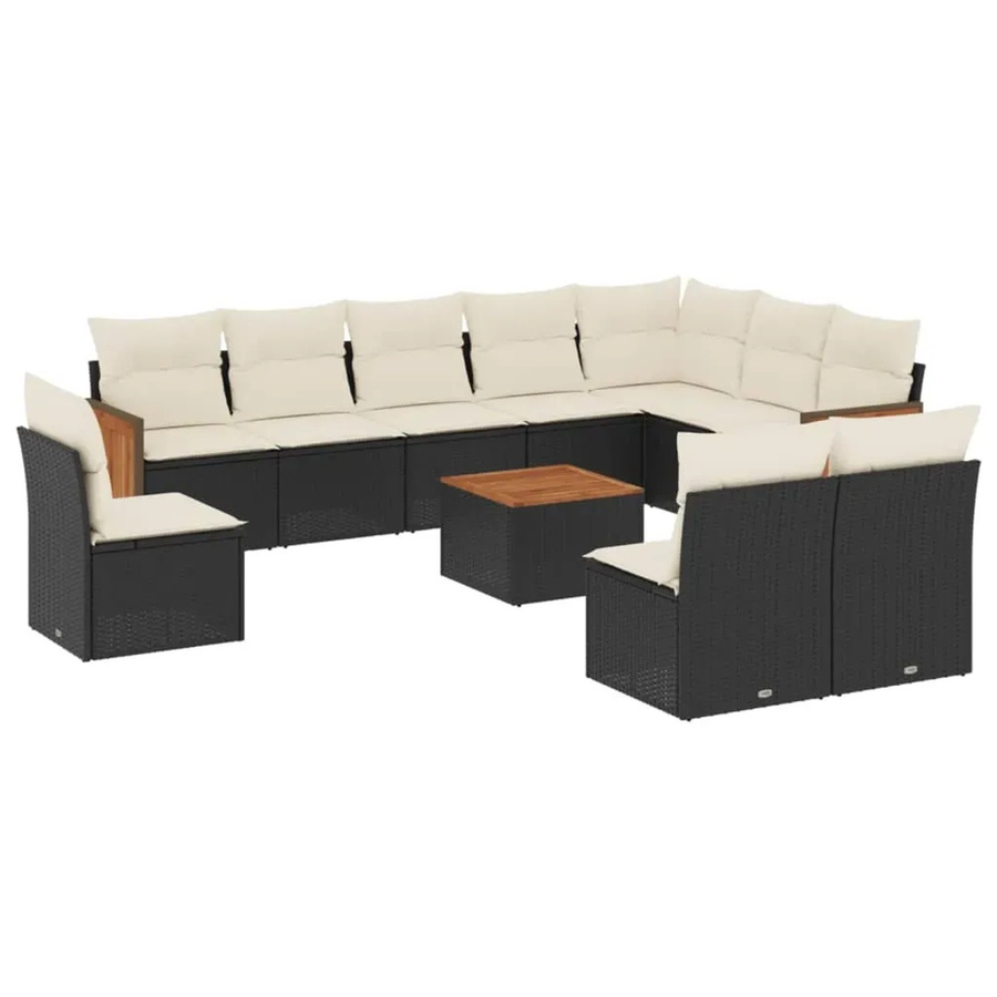 vidaXL 11-tlg. Garten-Sofagarnitur in U-Form aus Polyrattan mit Kissen in Schwarz-Creme - Bild 2
