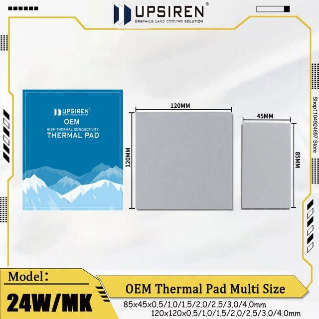 UPSIREN OEM 24W/MK Wärmeleitpad CPU Silikonpad zur Wärmereduktion, Grau, 45 x 85 mm und 120 x 120 mm - Bild 1
