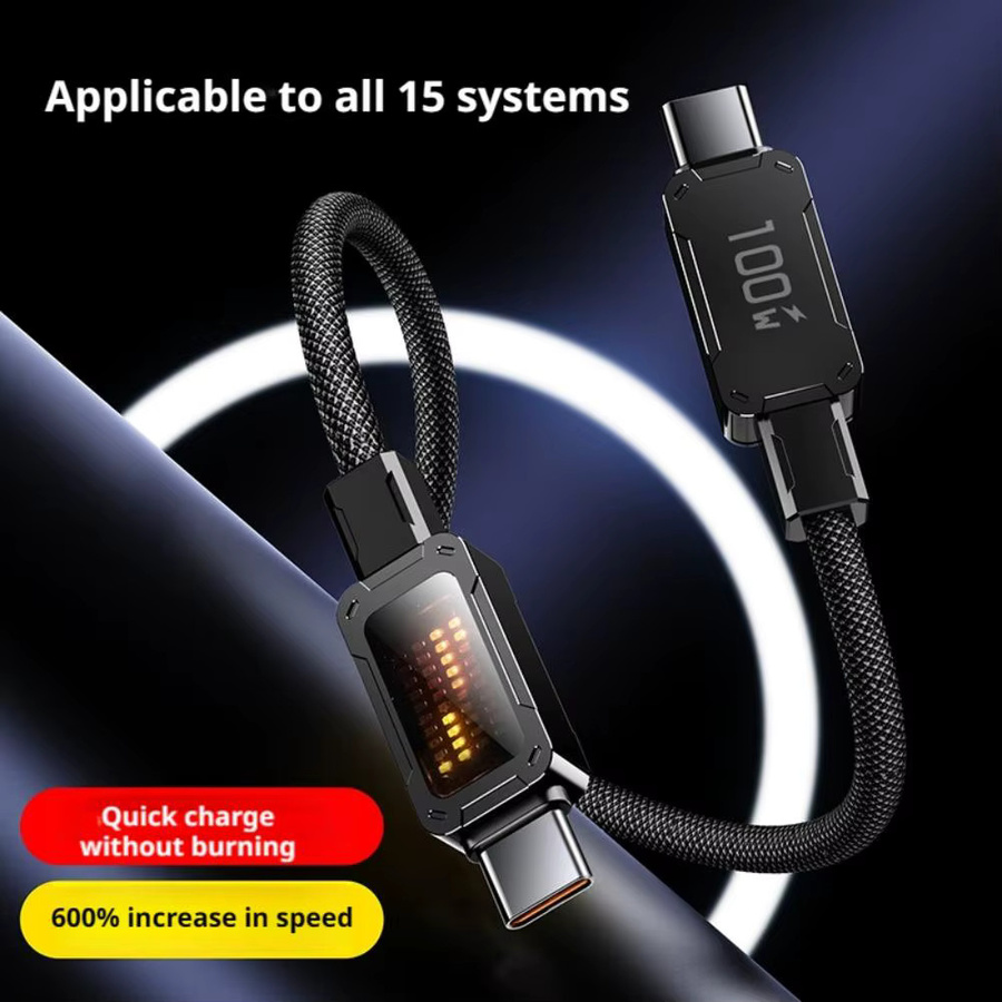 LED USB-C Schnellladekabel mit PD 100W Chip und Lichtemission in Schwarz für Apple und Huawei - Bild 4