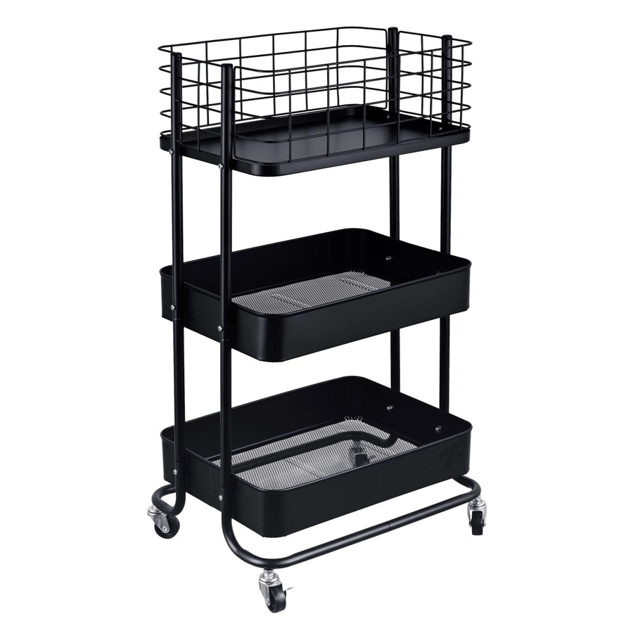 Relaxdays Rollwagen aus Stahl in Schwarz mit 3 Etagen und Feststellbremse, B/T/H: 77 x 45 x 34 cm - Bild 2