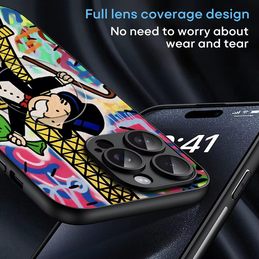Luxus Handyhülle mit Cartoon-Schriftsteller Monopoly Design für iPhone 11 bis iPhone 16 Pro Max inklusive MagSafe Unterstützung in Multicolour - Bild 3