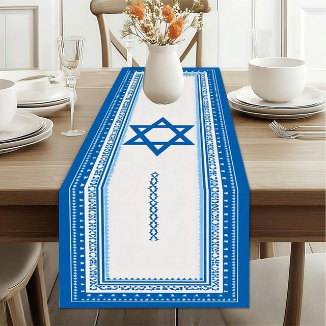 JMG Household Supplies Tischläufer aus Polyester mit floraler Jacquard-Webung und Stickerei in Blau, Breite: 150 cm, Breite: 33 cm - Bild 1