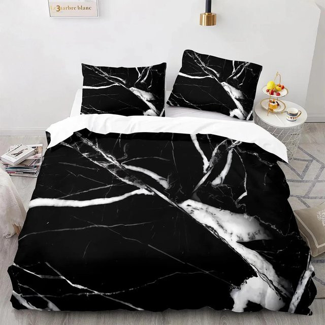 Lodestar Bettwäsche Set mit abstraktem Marmor Textur in Weißgold und Schwarz, Microfaser, B/H: 140 x 210 cm - Bild 1