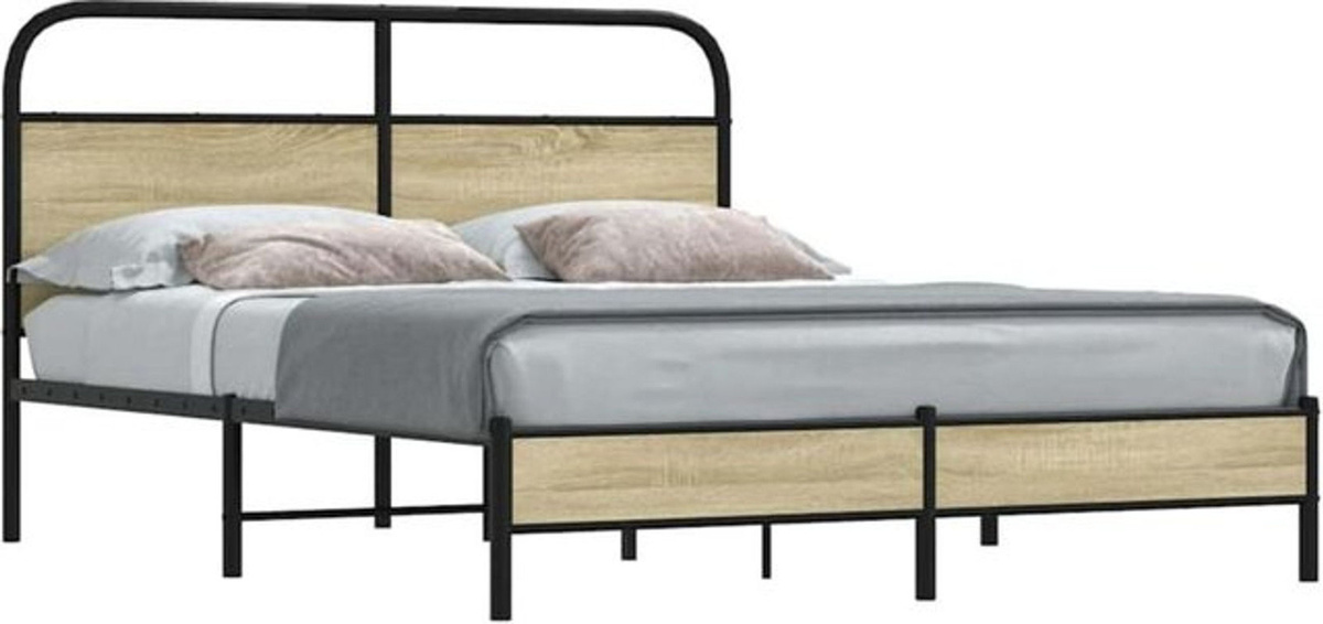 Vidaxl Bettgestell aus Holzwerkstoff und Stahl in Eiche Natur und Braun, B/T/H: 160 x 200 cm - Bild 1