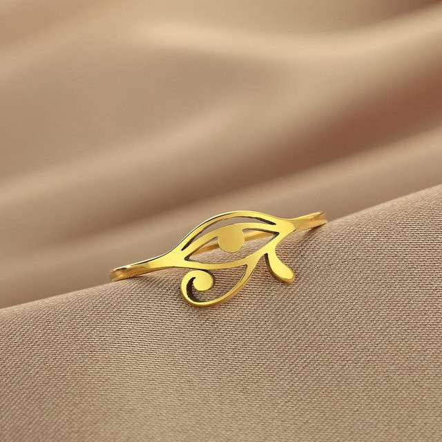 Kinitial Ring Edelstahl, Auge Charm, Damen, Gold - Bild 1