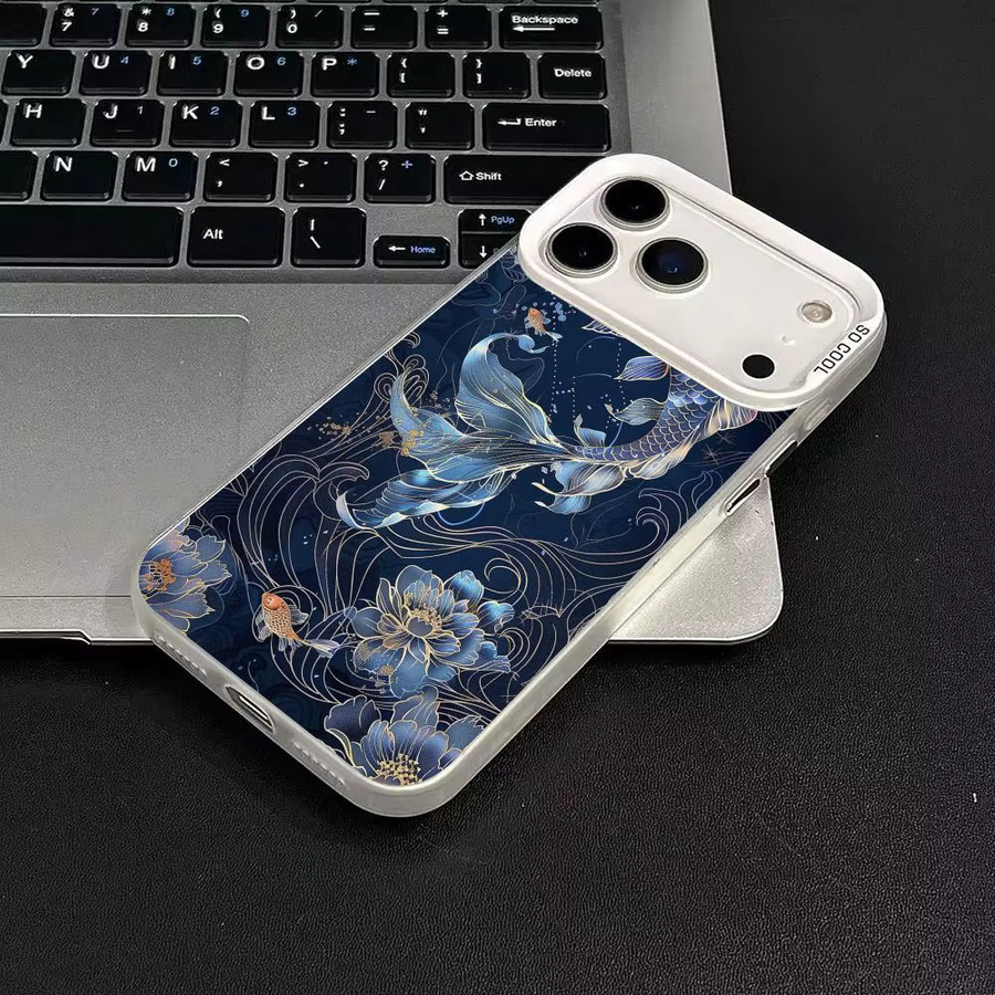 Mairuige Handyhülle mit blauem Koi-Blumen Design für iPhone 11 bis iPhone 17 Pro Max Plus, stoßfeste Rückabdeckung in Blau und Weiß - Bild 2