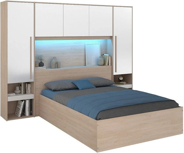 Velona Bett mit Bettkasten in Weiß, Modernes Design mit Glanzoberfläche, B/T/H: 140 x 190 x 202,8 cm - Bild 1