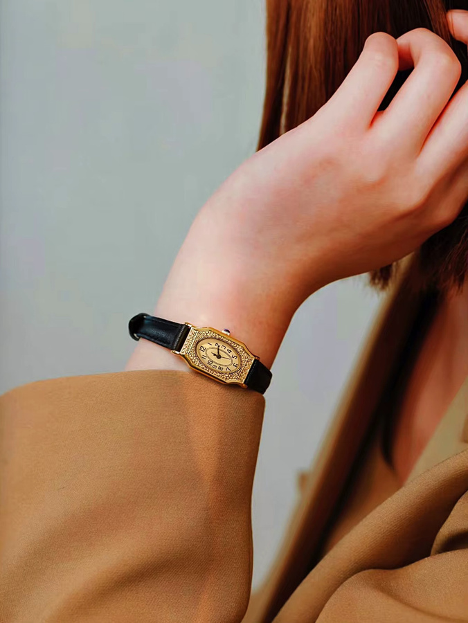 LSVTR Armbanduhr, Quarz, Gold, Leder, Rechteckig, Damen - Bild 3