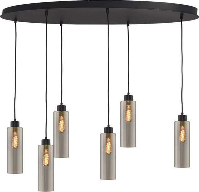 Masterlight Ortona Pendelleuchte 6-flammig oval in Schwarz matt mit transparentem Glas - Bild 1