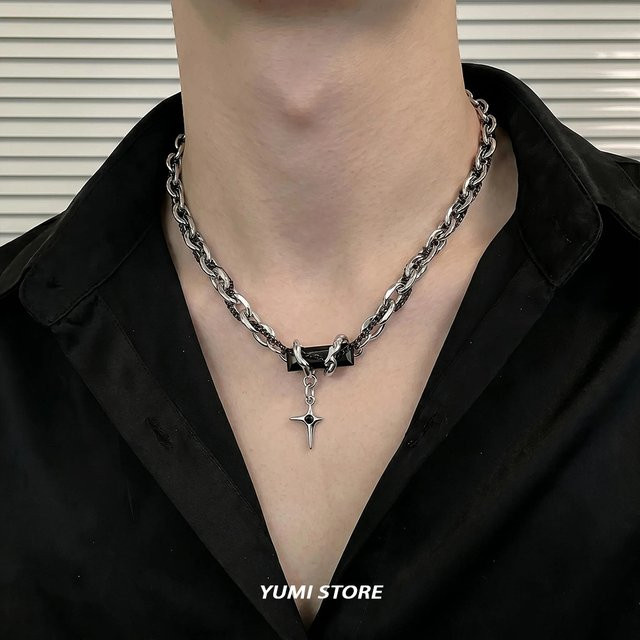 Halskette mit Stern-Anhänger, Edelstahl, Silber, Unisex - Bild 1