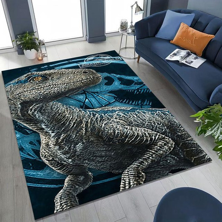 Warm Home Life Jurassic Park Velociraptor Teppich, rutschfeste und waschbare Bodenmatte für Wohnzimmer oder Kinderzimmer, B/B: 80 x 120 cm, Mehrfarbig