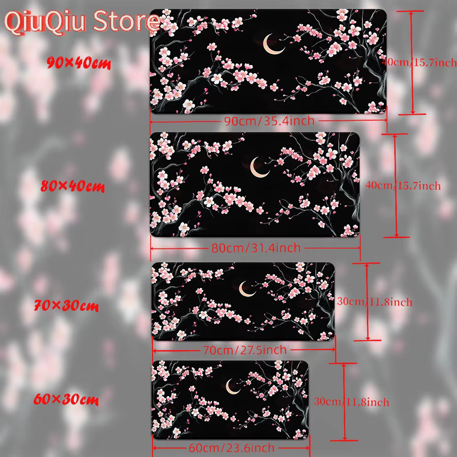Potdemiel Gaming-Mauspad im japanischen Sakura-Stil, Schwarz-Weiß-Rosa, B/T: 90 x 40 cm - Bild 2