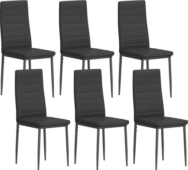 6er-Set HOMCOM Esszimmerstühle in Schwarz mit Kunstleinen-Bezug und Metallbeinen - Bild 1