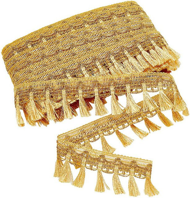 Fransen Quastenbesatz aus Polyester in Gold und Silber, 5 Yards Spitzenbesatz als Bastelband für Vorhänge und Kleidung - Bild 1