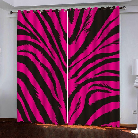 Zebra Streifen Vorhang mit Kuhmuster Design in Mehrfarbig und Pink, 2er Set mit Haken, B: 50 cm, H: 130 cm