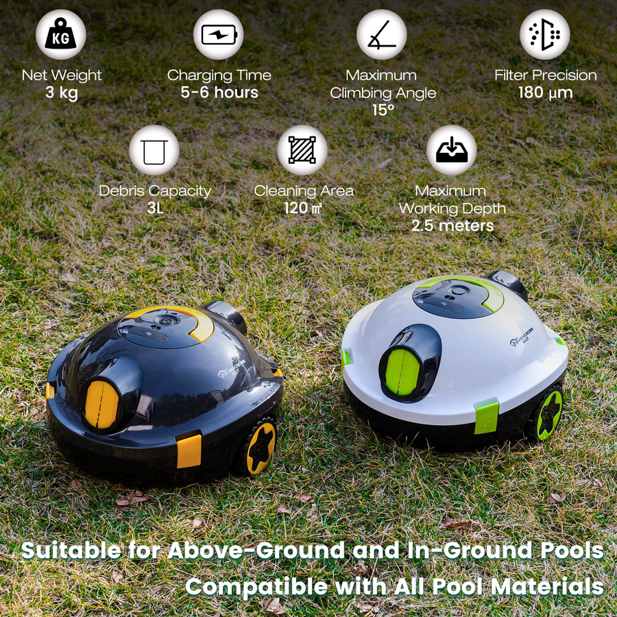 EVERCROSS BOT Y10 Poolroboter in Schwarz mit Akku, 100 Min. Akkulaufzeit und 180 μm Filter für bis zu 120 m² - Bild 2