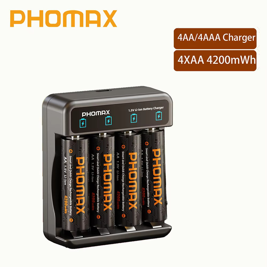 PHOMAX Wiederaufladbares Lithium-Batterie Set mit 12-Slot Smart-Schnellladegerät, 1,5V AA Batterien mit 4200mWh, Farbe: Schwarz - Bild 5