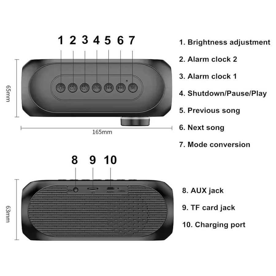 Tragbarer Bluetooth-Lautsprecher von AyeBeau mit Wecker, FM-Radio, Subwoofer und Lampen-Funktion in Schwarz - Bild 4