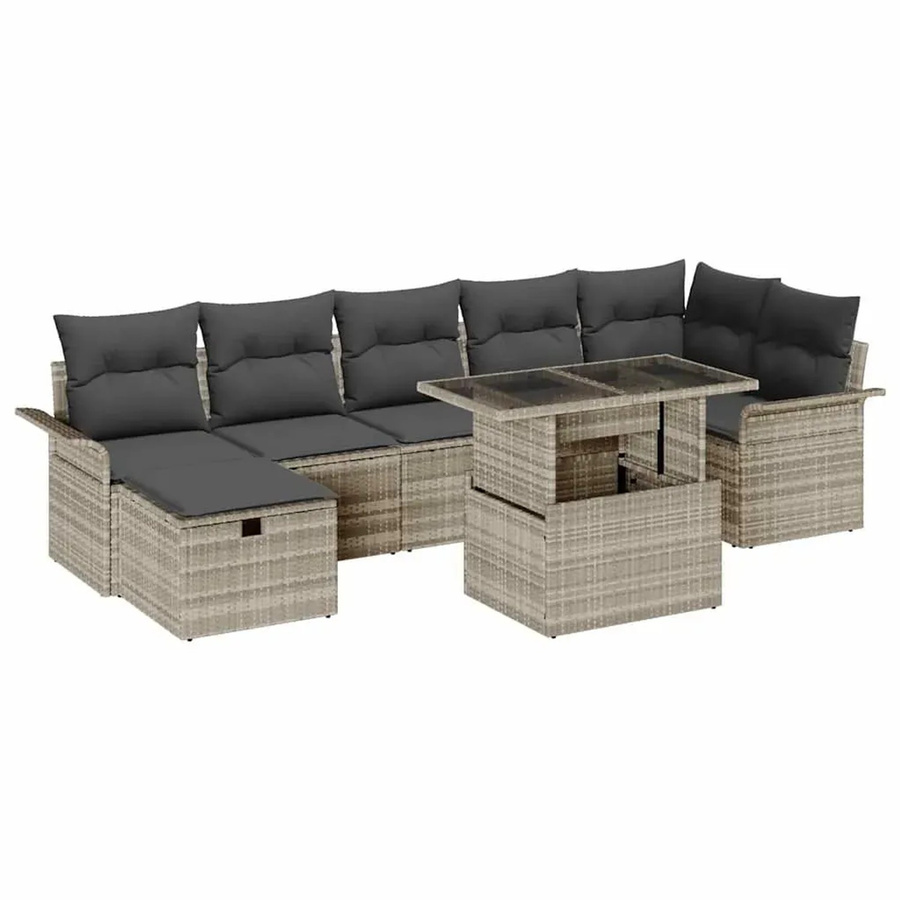 vidaXL Garten-Sofa-Set 8-teilig aus Polyrattan in Hellgrau mit Kissen und Couchtisch - Bild 2