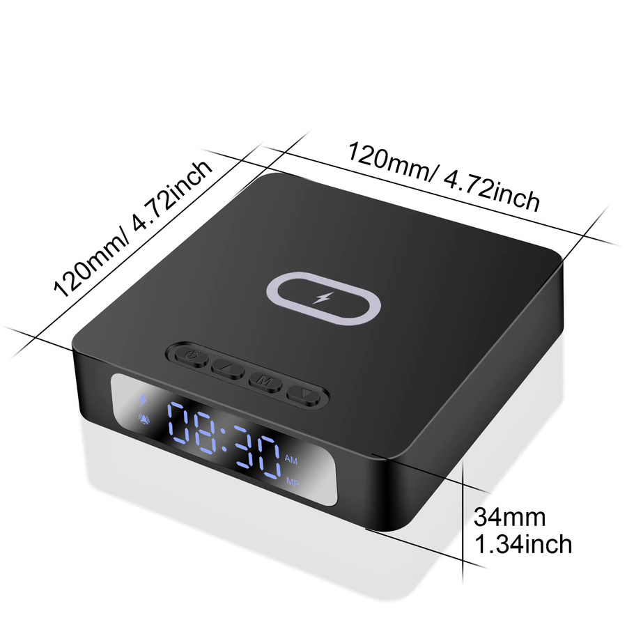 PDKUAI 3-in-1 Kabelloses Ladegerät mit Digitalem Wecker, 15W Tragbares Ladestation für iPhone und Samsung, Schwarz - Bild 2