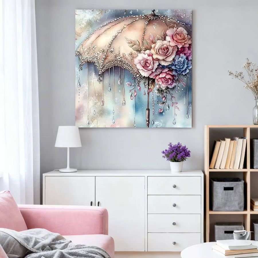 HUACAN 5D Diamantmalerei Regenschirm Landschaft mit Rose Blume als Mosaik Dekoration in Multicolor und Full Round Bohrern - Bild 2