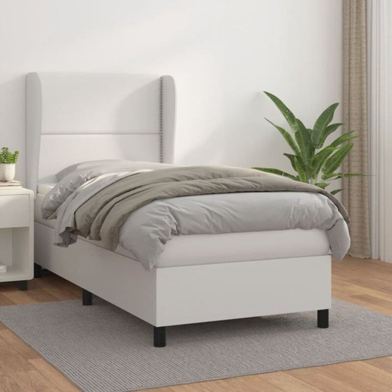 vidaxl Boxspringbett mit Matratze in Weiß aus Kunstleder und Massivholz B/T: 100 x 200 cm - Bild 1