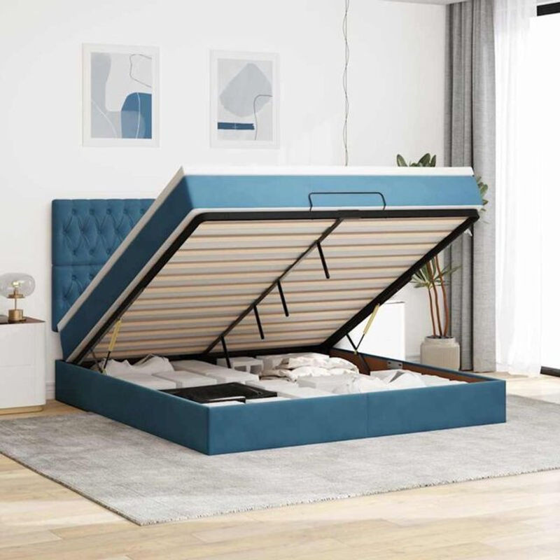 Vidaxl Ottoman Polsterbett mit Matratzen und LED-Beleuchtung aus Samt in Dunkelblau, B/T/H: 160 x 200 x 118 cm - Bild 1