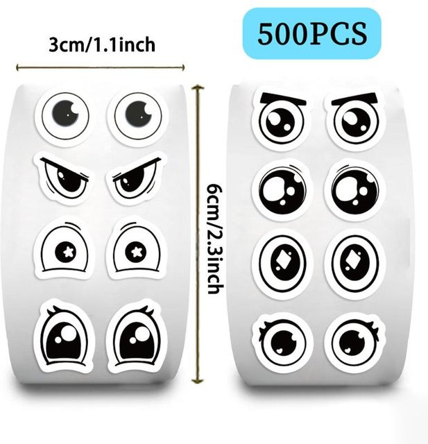 500 Stück Süße Cartoon Augen Aufkleber Rolle in Multicolour für DIY Basteln und Dekoration von Schulmaterialien und Büchern - Bild 1