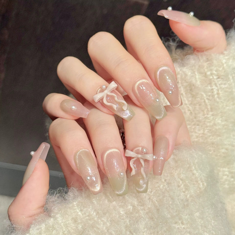 YADORNOS Press On Nails, Rosa Grün, Glänzend, 10 Stück - Bild 2