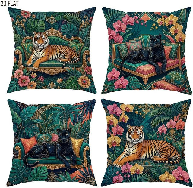 JMG Clothing Kissenbezüge Vintage Tropischer Dschungel Großkatze, Mehrfarbig, B/B: 50 x 50 cm - Bild 1