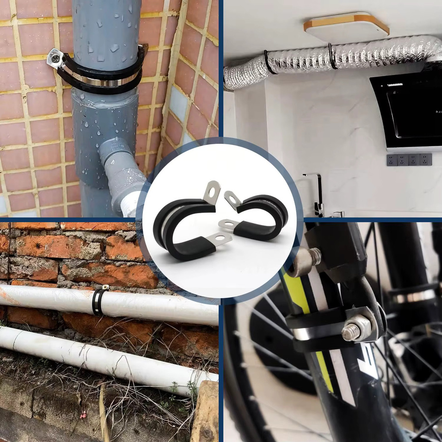 JH ZPXH Gummi-Kabelklemme aus Edelstahl 304 in Schwarz, R-Form, isoliert und gepolstert für die Drahtkabel-Installation, 6–60 mm - Bild 2