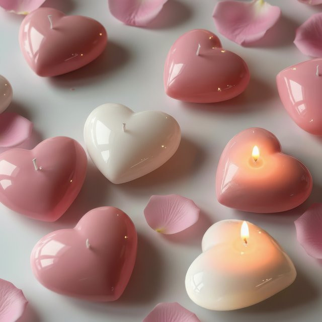 Herzförmiges Duftkerzen-Set aus Wachs in Weiß und Pink für Valentinstag und Hochzeitsdekoration - Bild 1
