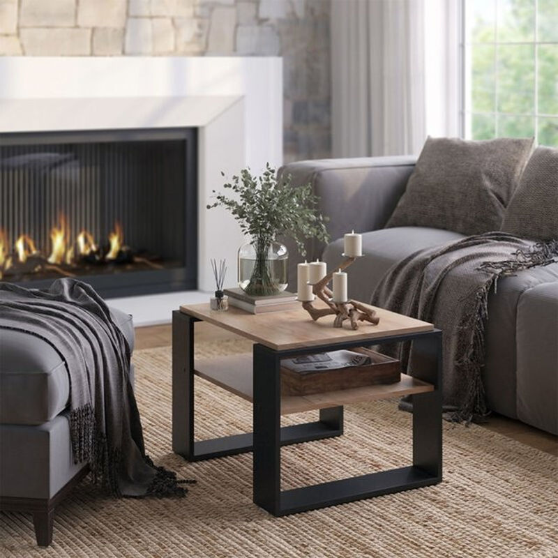 Vicco Couchtisch Helm Eiche Schwarz mit Ablage B: 65,6 cm, T: 46,2 cm - Bild 2