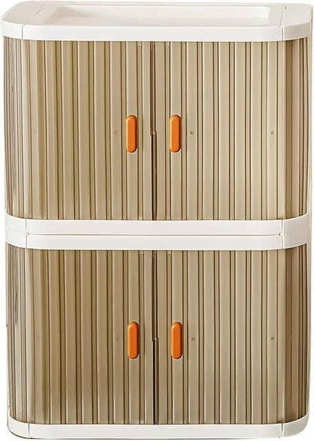 OutsideWorld Faltbare Desktop-Aufbewahrungsbox mit 2-Wege-Rolltür, stapelbarer Organizer-Behälter aus Kunststoff, Beige - Bild 1