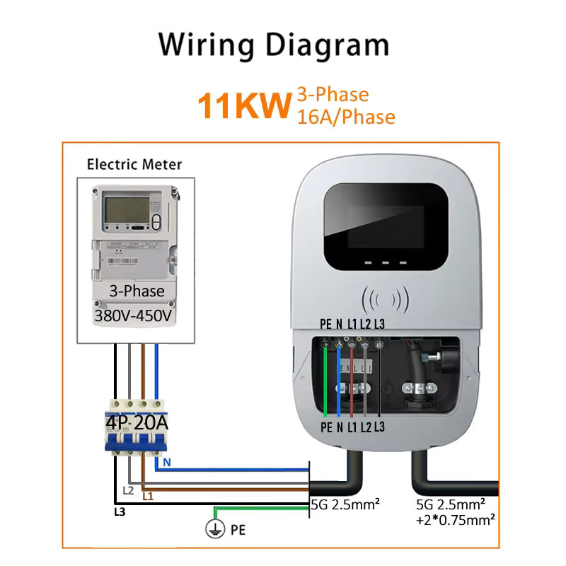 JIGU GBT Elektroauto-Ladestation mit WIFI App, 3-phasig, 16A, 11KW, Wallbox für EV-Ladegeräte (380V) - Bild 4