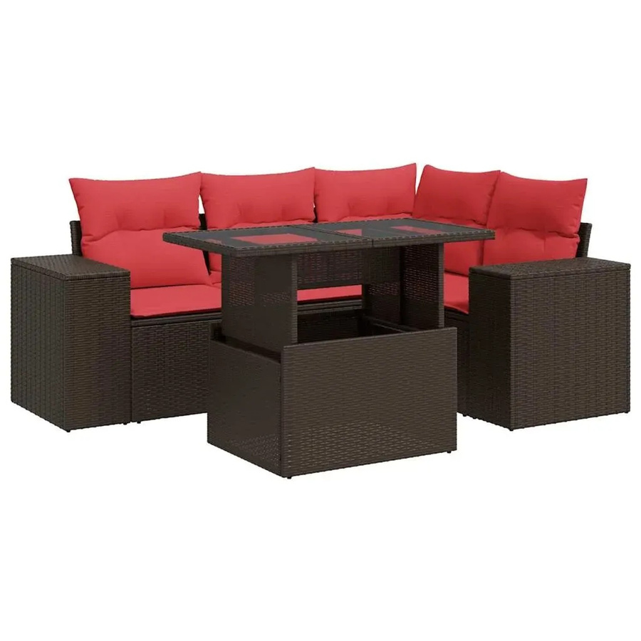 vidaXL 5-tlg Garten-Sofagarnitur in L-Form aus braunem Poly-Rattan mit Kissen und pulverbeschichtetem Stahlgestell - Bild 2