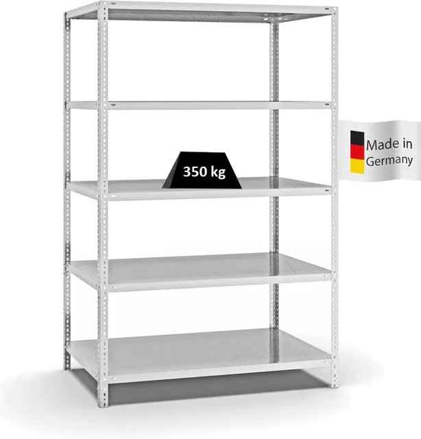 PROREGAL Heavy-Duty Fachbodenregal mit Schraubsystem, 5 Ebenen, beidseitig nutzbar, Lichtgrau, H x B x T: 200 x 130 x 80 cm - Bild 1