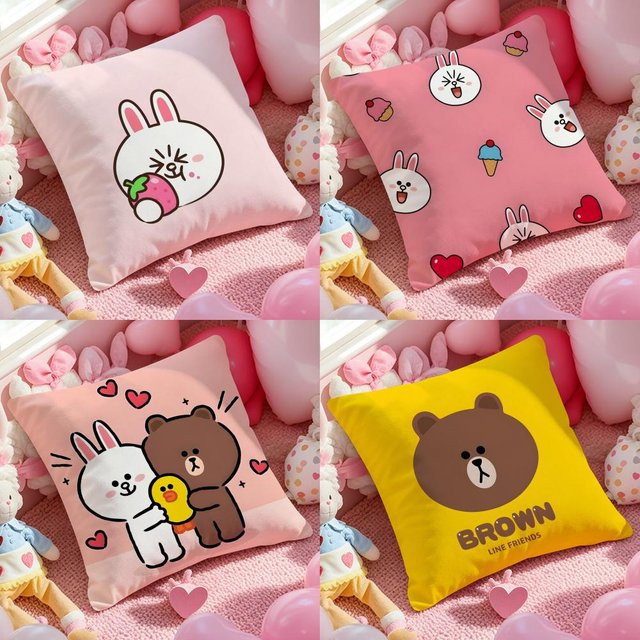 LINE FRIENDS Kissenbezug mit Braunbär und Cony Motiv für Sofa und Schlafzimmer - Bild 1