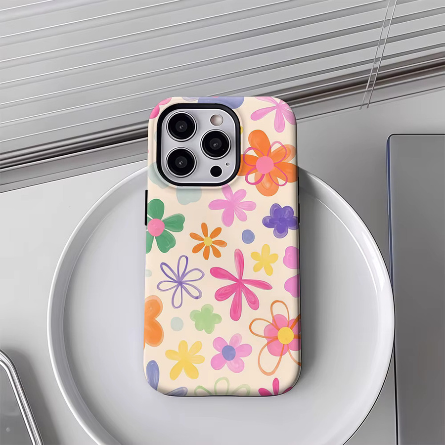 Handyhülle mit buntem Blumenmuster für Apple iPhone 17 16 15 14 13 12 Pro Max Plus mit doppelschichtiger Rückseite in Multicolor - Bild 3