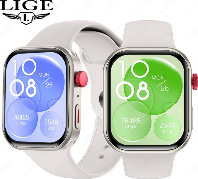 LIGE Smartwatch, Silikon, Schwarz, Beige, 2,01 Zoll, Unisex - Bild 1