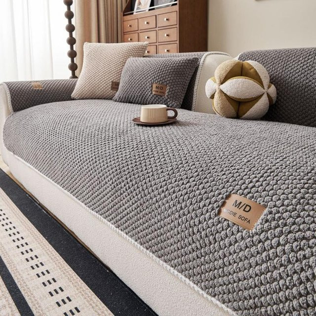 HOMEMOTION Sofaüberzug aus Jacquard Fleece in Grau, Anti-Rutsch und Tierfreundlich, Breite: 90 cm, Länge: 240 cm - Bild 1