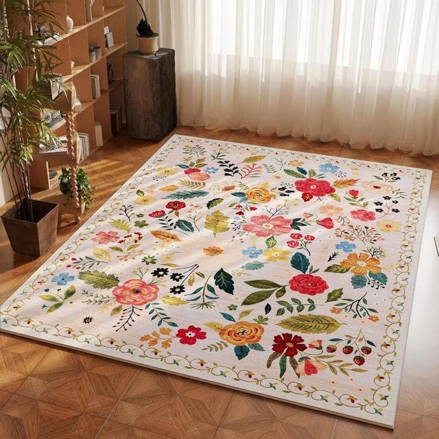 Böhmischer Flanell-Bereichsteppich von Lodestar mit Vintage-Muster, rutschfest und waschbar, B/T: 60 x 40 cm, Mehrfarbig - Bild 1