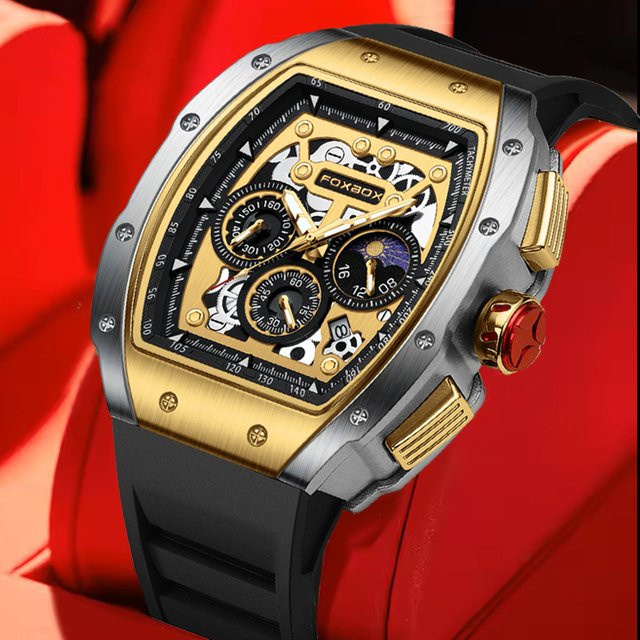 FOXBOX Armbanduhr Chronograph, Quarz, Silikon, Eckig, Herren - Bild 1