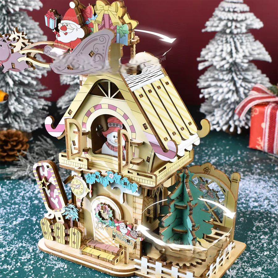 Chriyungel Weihnachts-Spieluhr, 3D-Holzpuzzles, rotierende Modellbausätze - Bild 5
