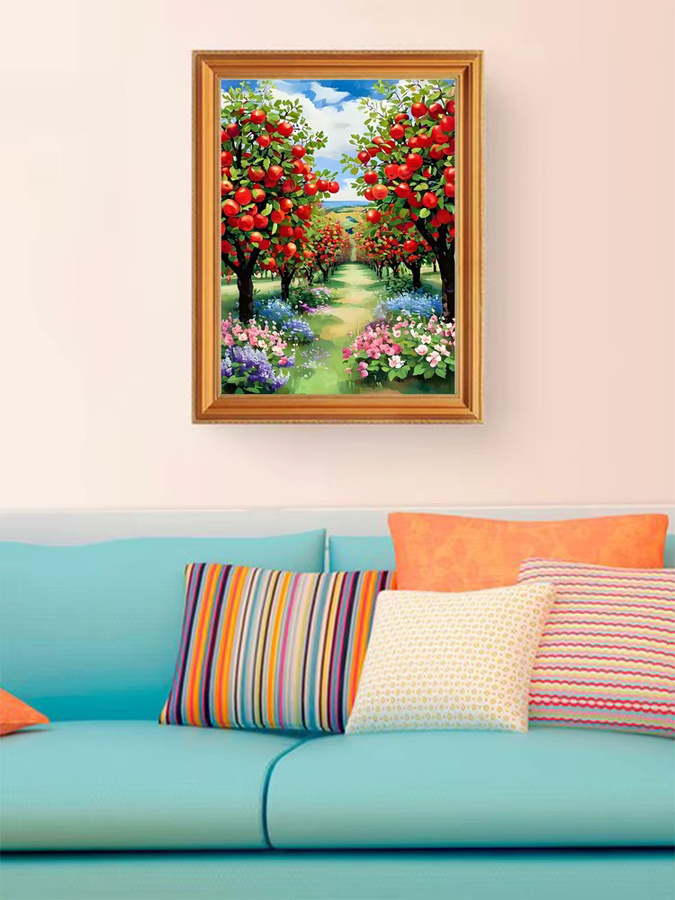 Huacan Malen nach Zahlen Set Apfelbaum Blumen-Landschaft Digitales Ölgemälde in Multicolour - Bild 5
