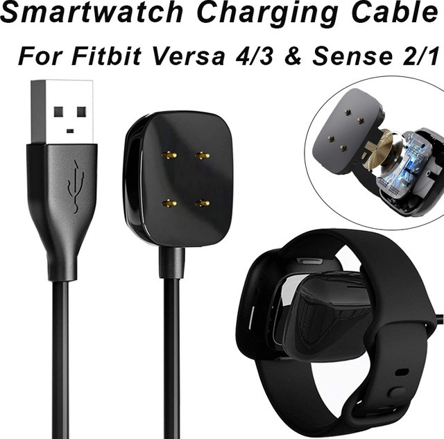 Ersatz-Ladekabel für Fitbit Versa 4, Versa 3 und Sense 2 mit magnetischem USB-Dock-Ständer in Schwarz - Bild 1