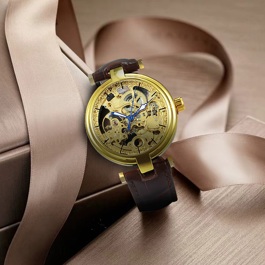 Forsining Armbanduhr, Automatik, Skeleton, Leder, Damen, Gold - Bild 4