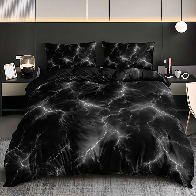 Lodestar Bettwäsche-Set mit Donnerdruck in Lila und Schwarz, 3-teilig aus Mikrofaser, B/H: 135 x 200 cm - Bild 1