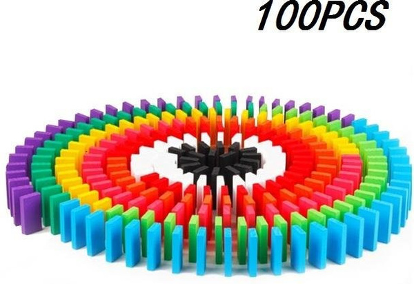 Linyi toy Domino Bausteine Holz Regenbogen 100-teiliges Set