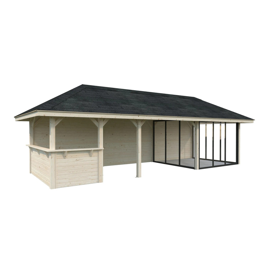 PALMAKO Pavillon Bianca Set 216 Slide aus Fichtenholz mit Alu-Schiebetüren und PZ-Schloss, braun, B/H/T: 876 x 319 x 300 cm - Bild 3